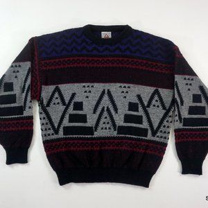 VTG 90s Peter Jon Wool Blend Geometric Print All Over Print Sweater Men's XL